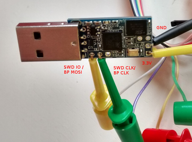 Bus Pirate + FST-01 SWD connection