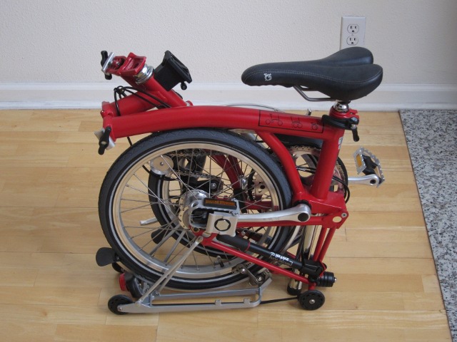 Red Brompton M3R folded